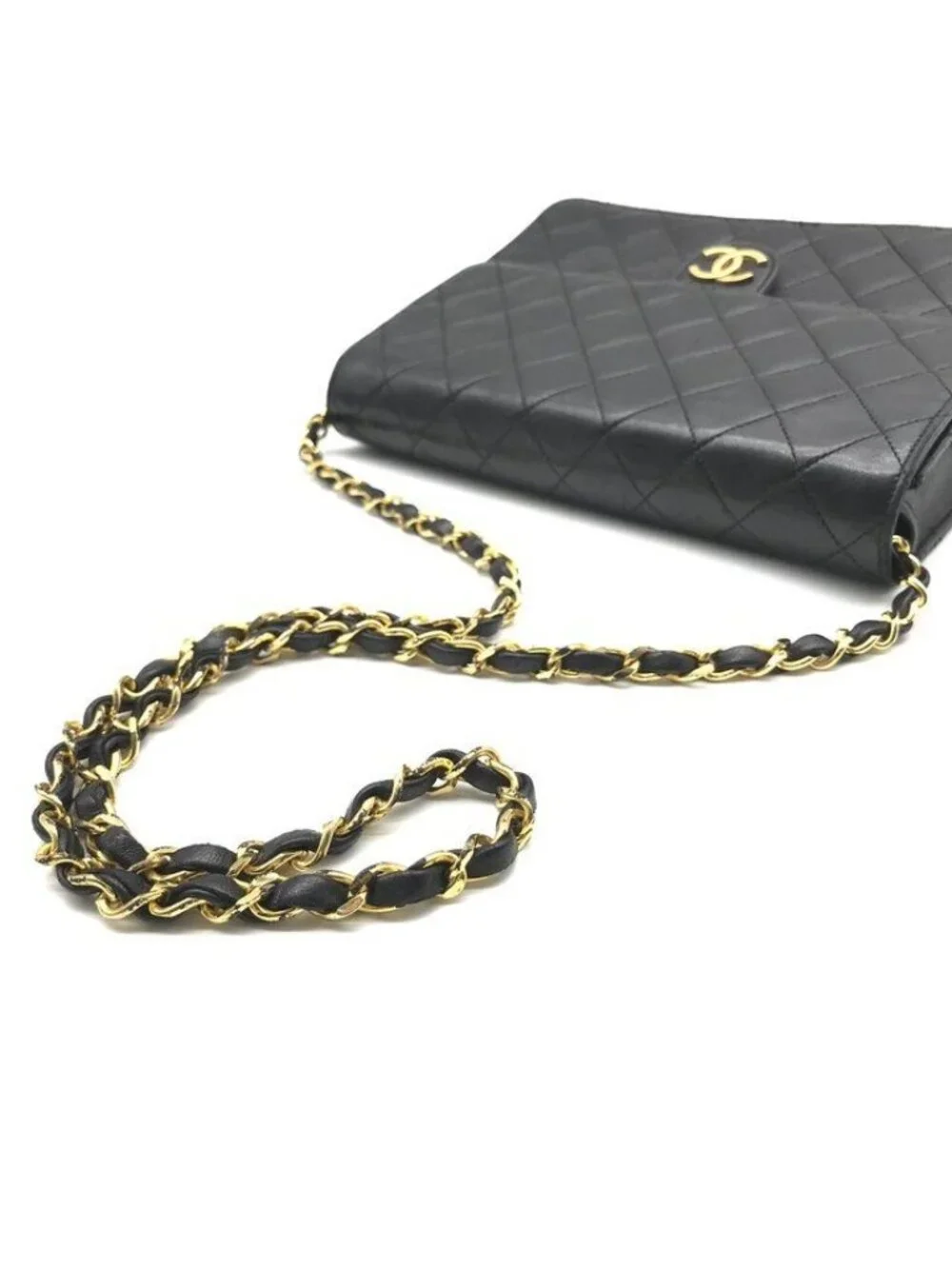 Chanel Quilted CC Logo Chain Shoulder Bag Push Lock Lambskin